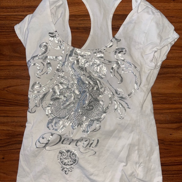 Vintage Dereon White Short Sleeve Tee with Silver foil studded Accents - Picture 1 of 8